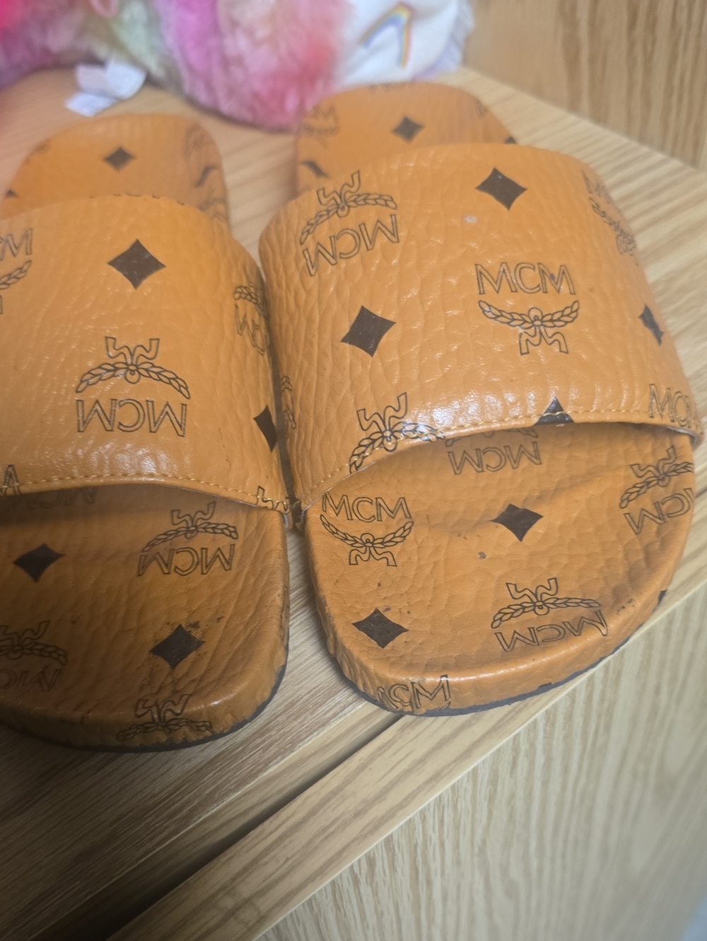 MCM Cognac Logo Slide Sandals - Tan Brown - Picture 4 of 8
